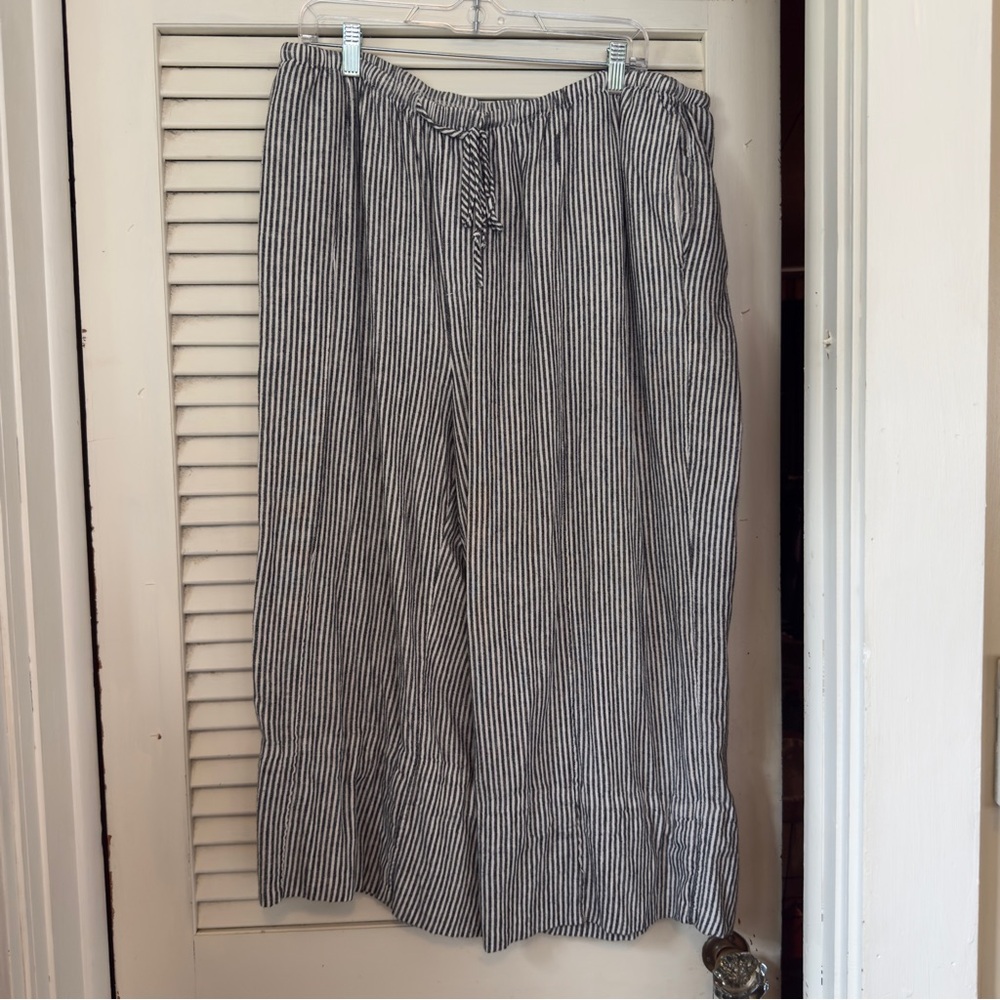 A New Day Striped Wide Leg Linen Blend Pants Size XXL Blue White High Rise